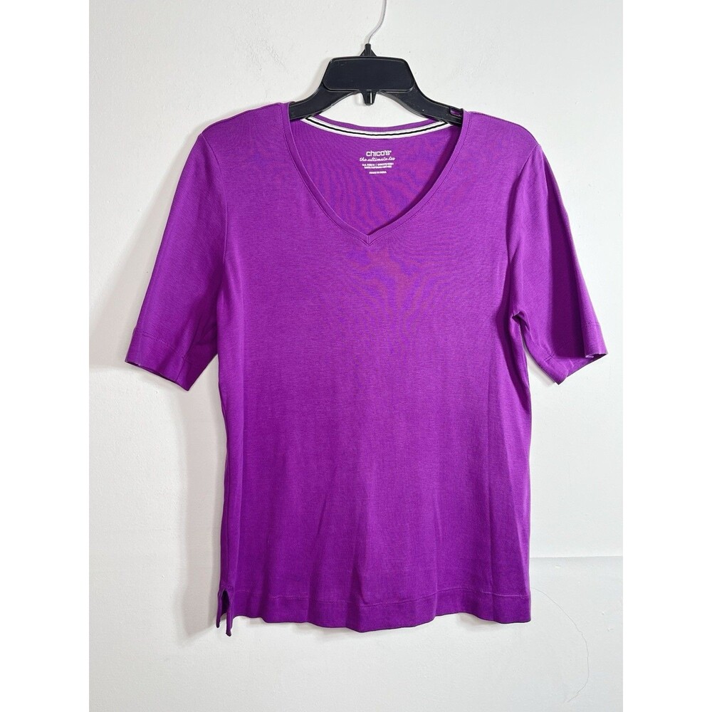 chicos size 1 Medium Purple Short Sleeve True Color Sleeve Supima Cotton